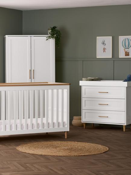 Obaby Orla Cotbed, Changing Unit & Double Wardrobe Set, White/Natural - view 2, White/Natural
