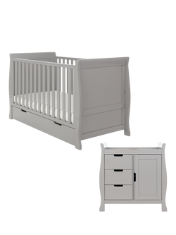 Obaby Stamford Classic Sleigh Cotbed & Changing Unit Set, Warm Grey, Warm Grey