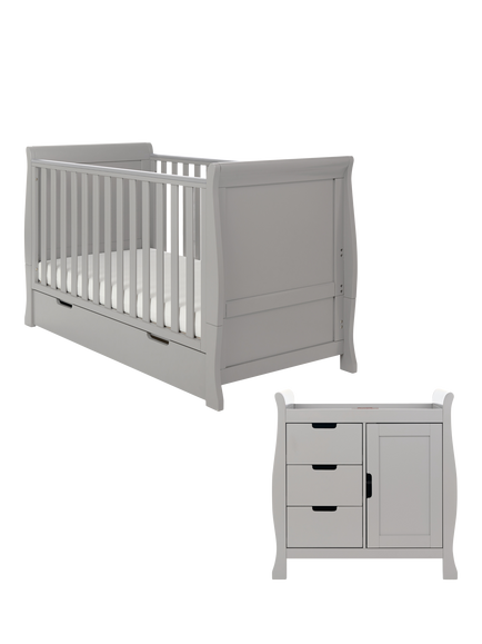 Obaby Stamford Classic Sleigh Cotbed & Changing Unit Set, Warm Grey, Warm Grey