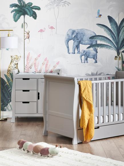Obaby Stamford Classic Sleigh Cotbed & Changing Unit Set, Warm Grey - view 2, Warm Grey
