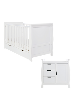 Obaby Stamford Classic Sleigh Cotbed & Changing Unit Set, White, White