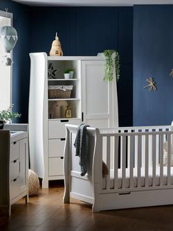 Obaby Stamford Classic Sleigh Cotbed, Closed Changing Unit & Double Wardrobe Set, White - view 2, White