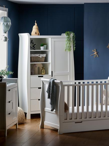 Obaby Stamford Classic Sleigh Cotbed, Closed Changing Unit & Double Wardrobe Set, White - view 2, White