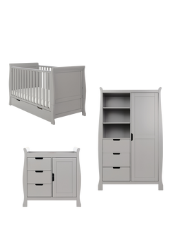Obaby Stamford Classic Sleigh Cotbed, Closed Changing Unit & Double Wardrobe Set, Warm Grey, Warm Grey