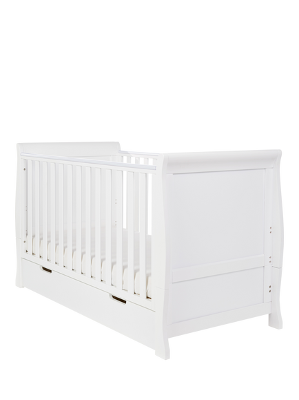 Obaby Stamford Classic Sleigh Cotbed, White, White