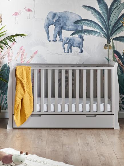 Obaby Stamford Classic Sleigh Cotbed, Warm Grey - view 2, Warm Grey