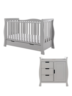 Obaby Stamford Luxe Sleigh Cotbed & Changing Unit Set, Warm Grey, Warm Grey