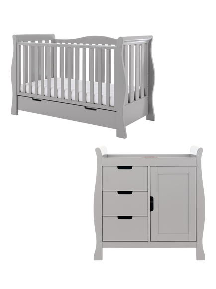 Obaby Stamford Luxe Sleigh Cotbed & Changing Unit Set, Warm Grey, Warm Grey