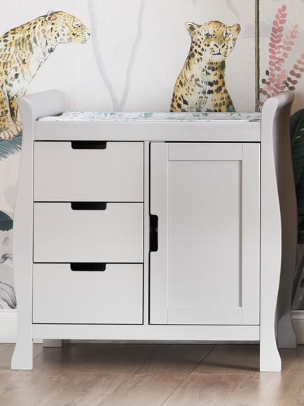 Obaby Stamford Luxe Sleigh Cotbed & Changing Unit Set, Warm Grey - view 2, Warm Grey
