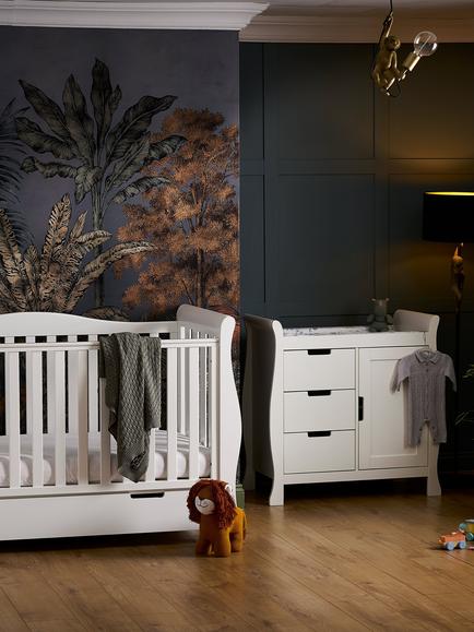 Obaby Stamford Luxe Sleigh Cotbed & Changing Unit Set, White - view 2, White