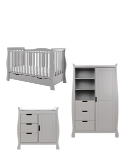 Obaby Stamford Luxe Sleigh Cotbed, Closed Changing Unit & Double Wardrobe Set, Warm Grey, Warm Grey