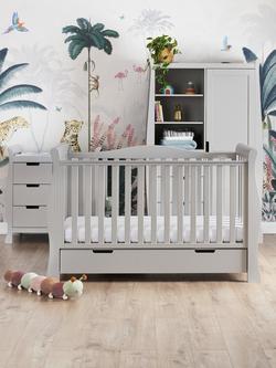 Obaby Stamford Luxe Sleigh Cotbed, Closed Changing Unit & Double Wardrobe Set, Warm Grey - view 2, Warm Grey