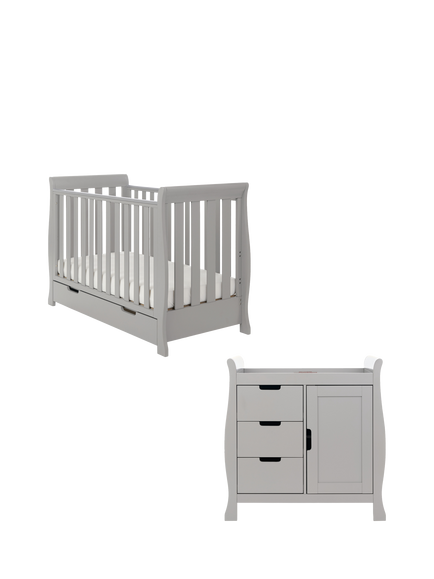 Obaby Stamford Mini Sleigh Cotbed & Changing Unit Set, Warm Grey, Warm Grey