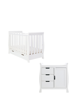 Obaby Stamford Mini Sleigh Cotbed & Changing Unit Set, White, White