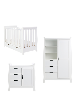 Obaby Stamford Mini Sleigh Cotbed, Changing Unit & Double Wardrobe Set, White, White