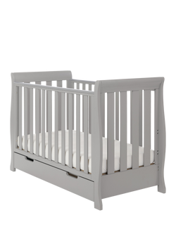 Obaby Stamford Mini Sleigh Cotbed, Changing Unit & Double Wardrobe Set, Warm Grey - view 2, Warm Grey