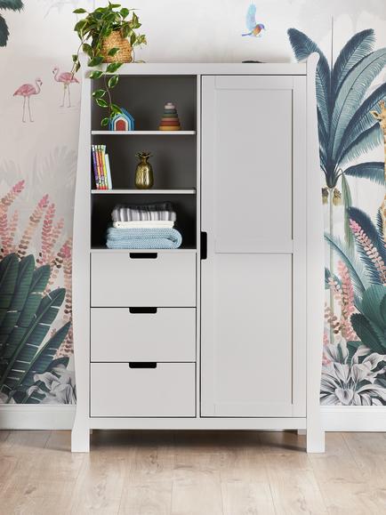 Obaby Stamford Mini Sleigh Cotbed, Changing Unit & Double Wardrobe Set, Warm Grey - view 2, Warm Grey