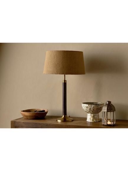 nkuku Digha Wood and Metal Table Lamp Base - view 2, Black & Brass