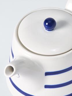 John Lewis Harbour Blue Rim Stoneware Teapot, 1.3L, White/Blue - view 2, Multi