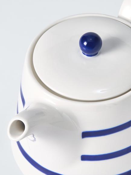 John Lewis Harbour Blue Rim Stoneware Teapot, 1.3L, White/Blue - view 2, Multi