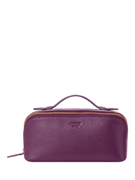 OSPREY LONDON Jet Set Leather Wash Bag, Aubergine