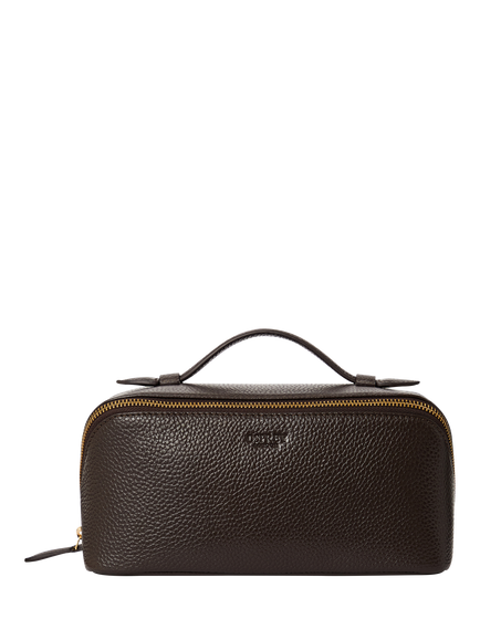 OSPREY LONDON Jet Set Leather Wash Bag, Chocolate