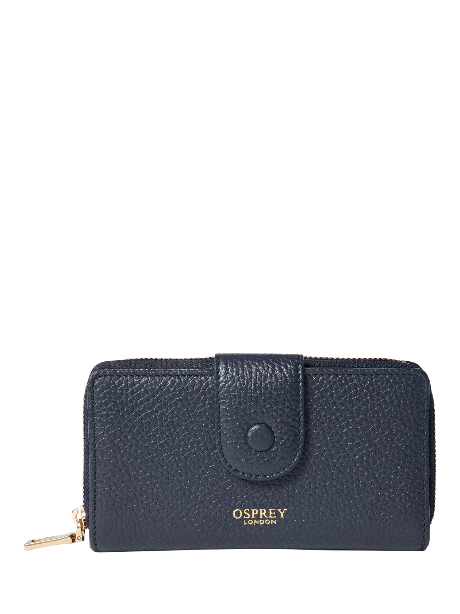 Product image 1 of 5, which shows OSPREY LONDON Core Medium Leather Matinee Purse, Navy
