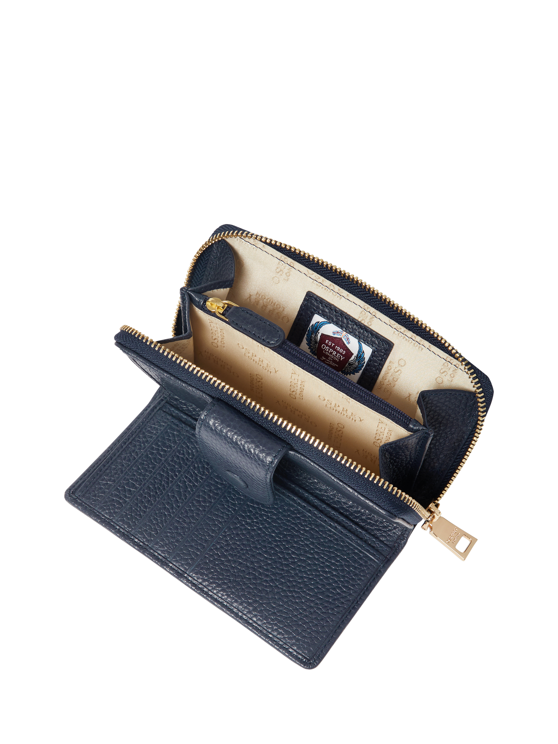 Product image 5 of 5, which shows OSPREY LONDON Core Medium Leather Matinee Purse, Navy
