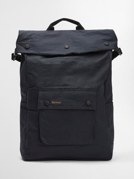 Barbour Transport Fold Over Backpack, Black, Navy