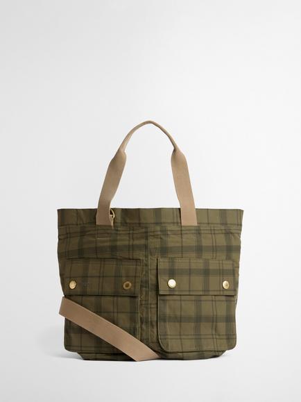 Barbour Transport Carry-All Tote Bag, Dusky Green Tartan, Dusky Green Tartan