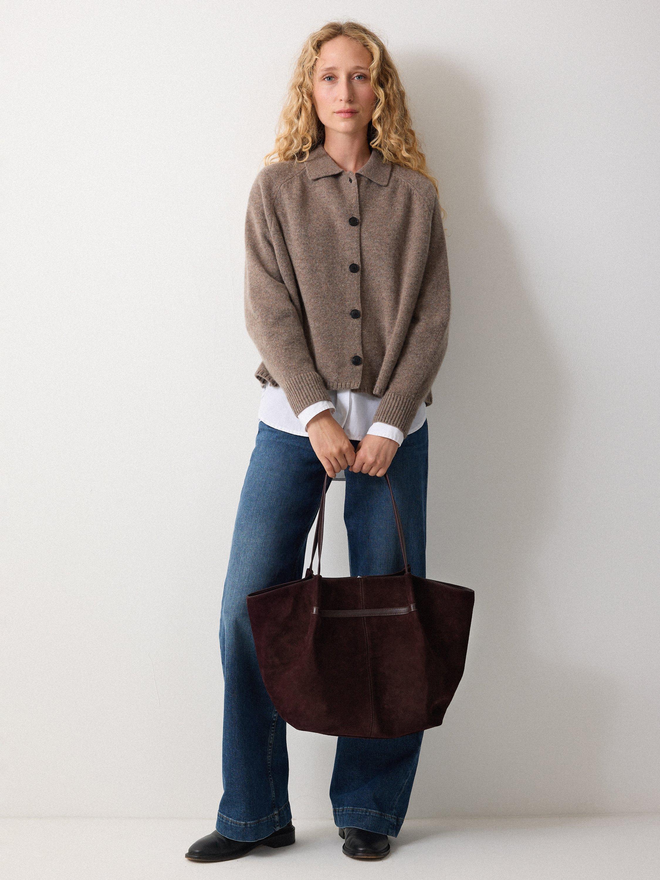 Product image 2 of 5, which shows Jigsaw Pure Suede Shopper Tote Bag, Oxblood