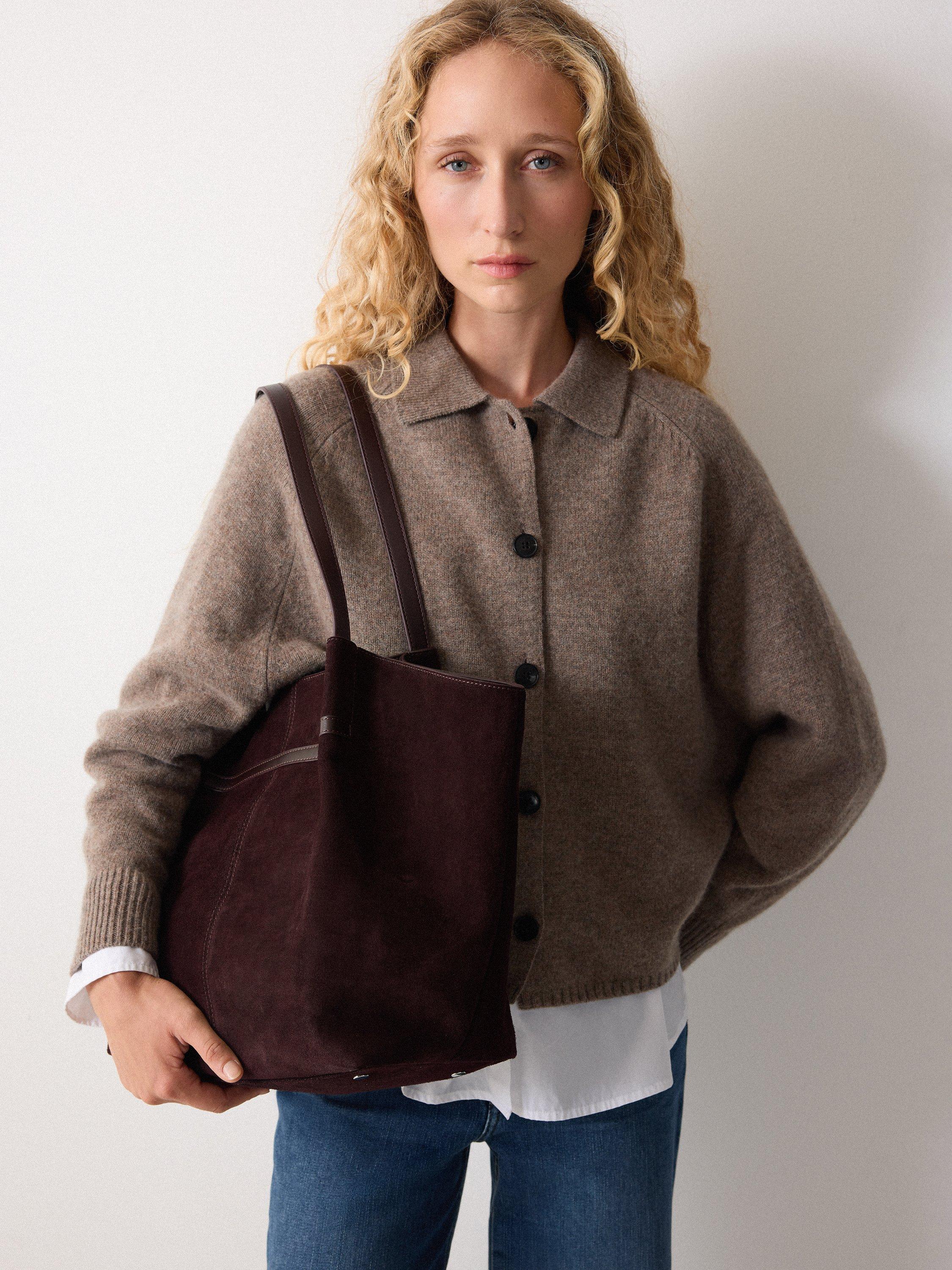 Product image 5 of 5, which shows Jigsaw Pure Suede Shopper Tote Bag, Oxblood