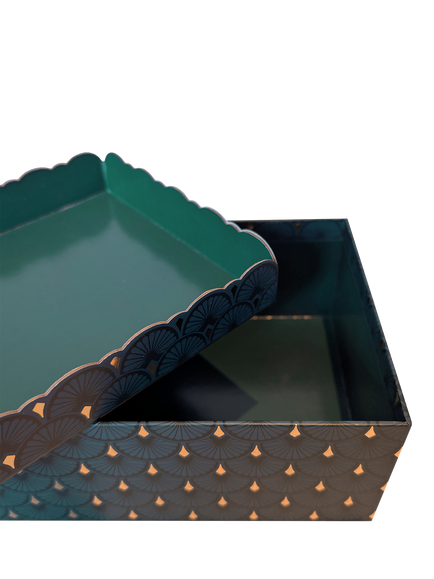 Eleanor Stuart Art Deco Scalloped Gift Box, Dark Green - view 2, Dark Green