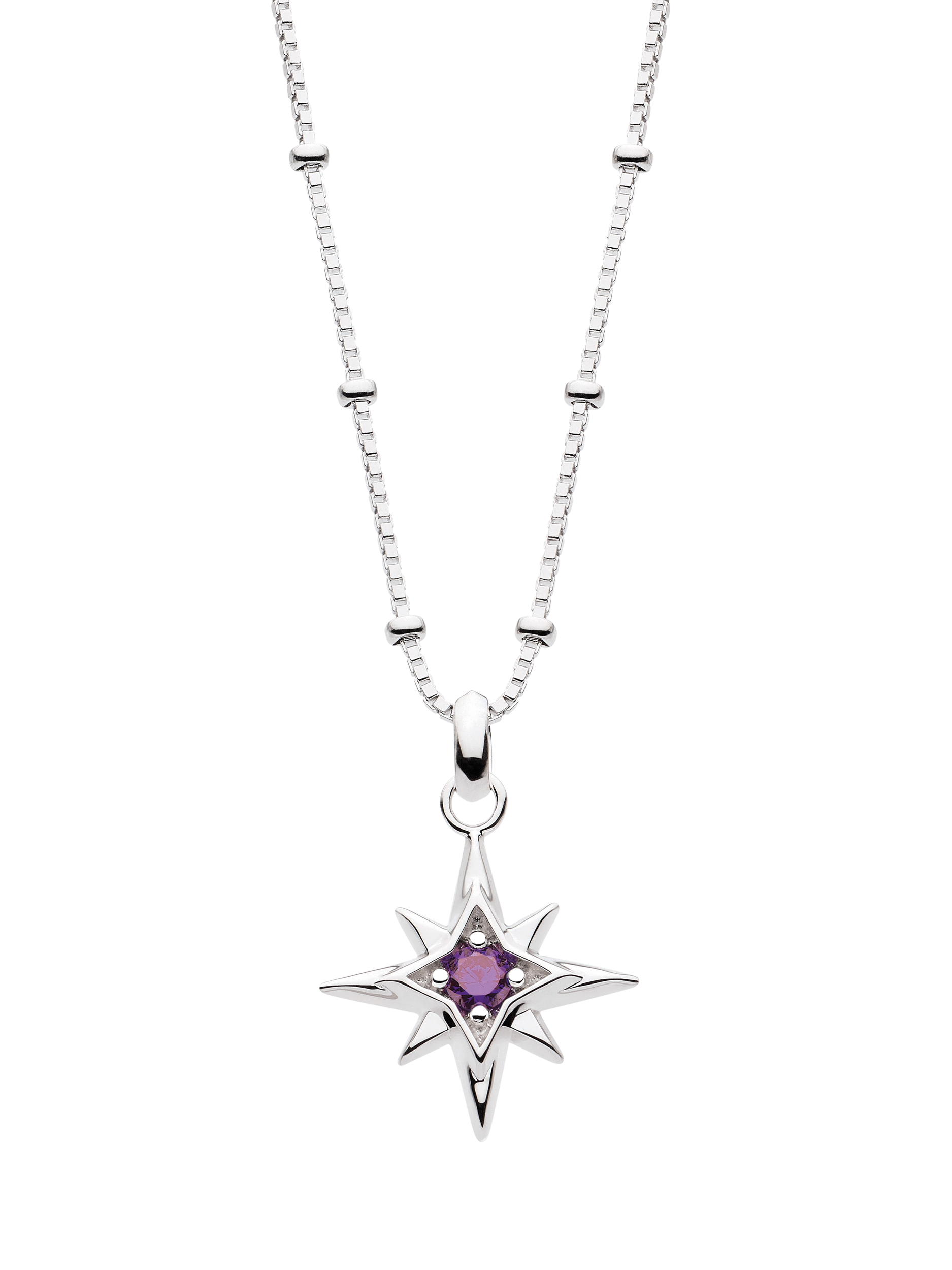 Product image 1 of 5, which shows Kit Heath Céleste Aurora Birthstone Crystal Necklace, Silver/Amethyst