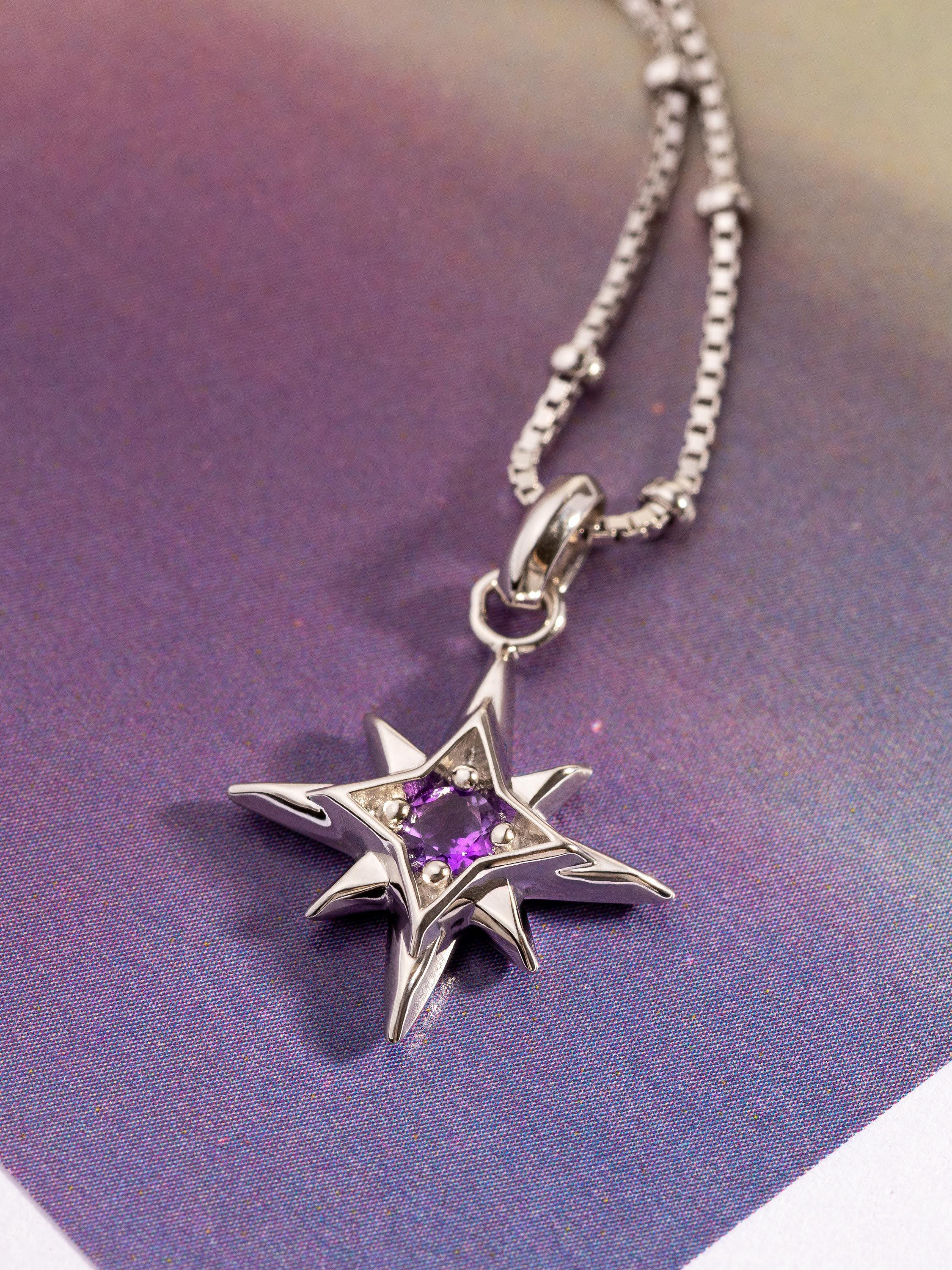Product image 4 of 5, which shows Kit Heath Céleste Aurora Birthstone Crystal Necklace, Silver/Amethyst