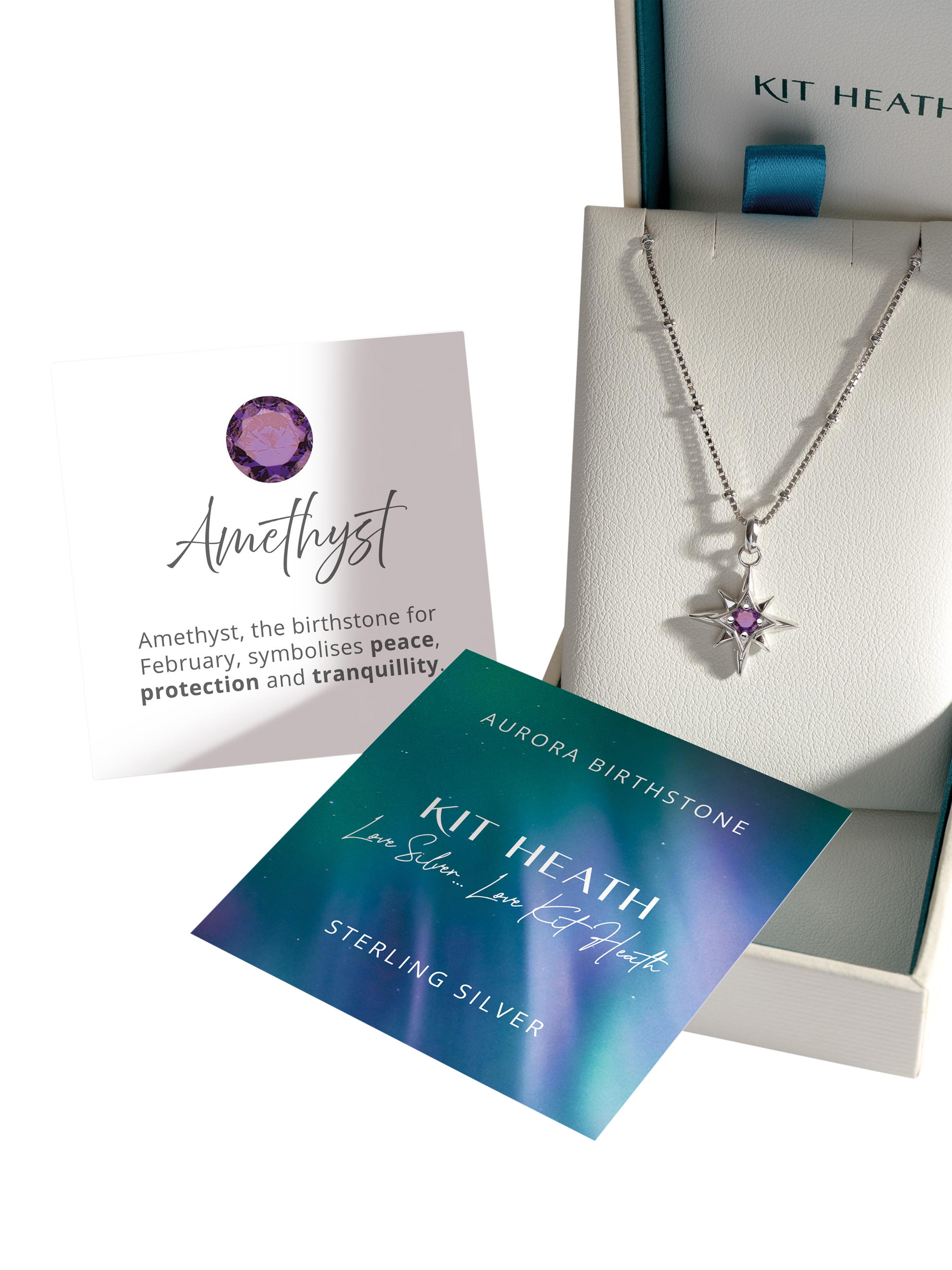 Product image 5 of 5, which shows Kit Heath Céleste Aurora Birthstone Crystal Necklace, Silver/Amethyst