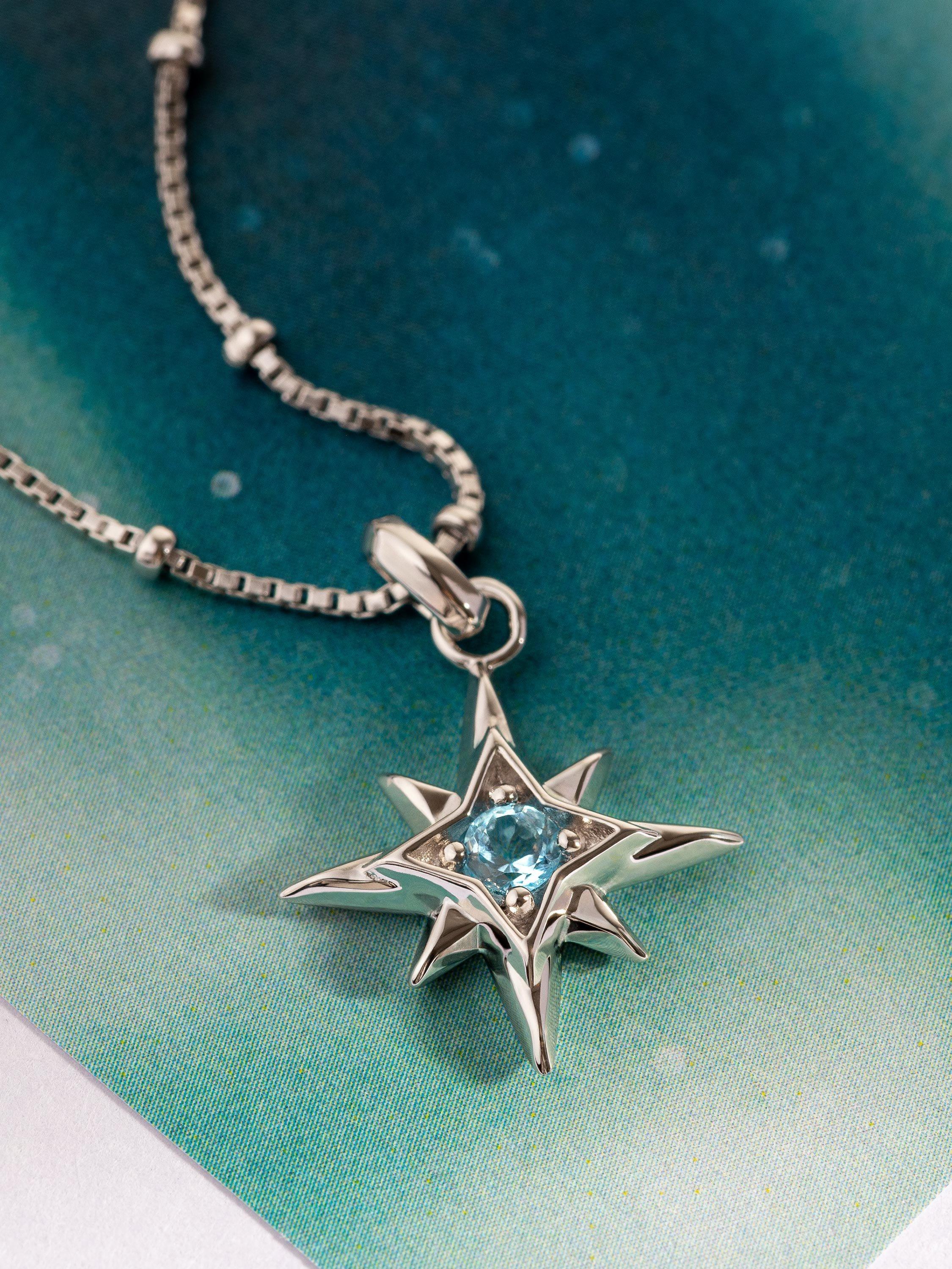 Product image 4 of 5, which shows Kit Heath Céleste Aurora Birthstone Crystal Necklace, Silver/Blue Topaz