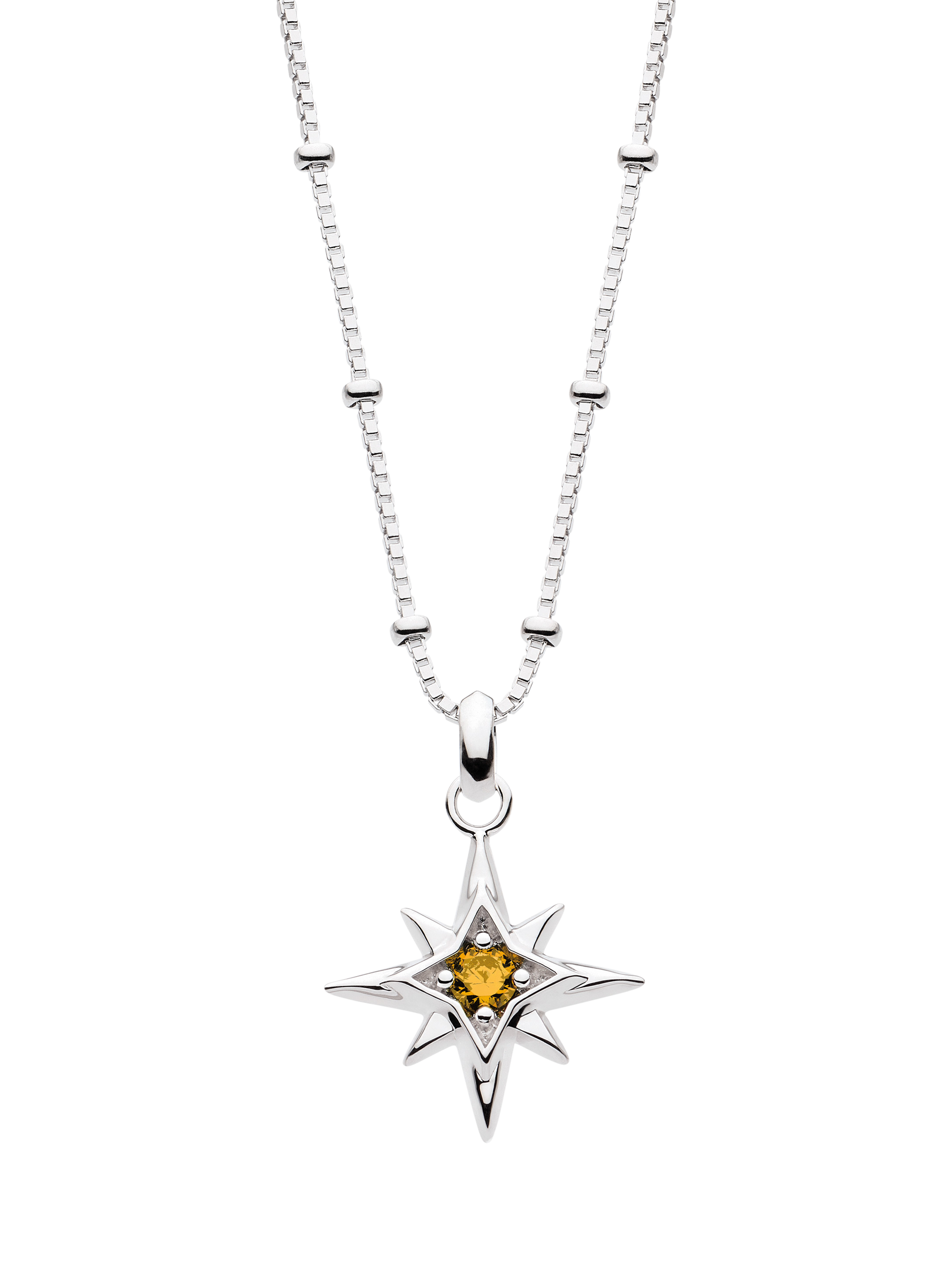 Product image 1 of 5, which shows Kit Heath Céleste Aurora Birthstone Crystal Necklace, Silver/Citrine