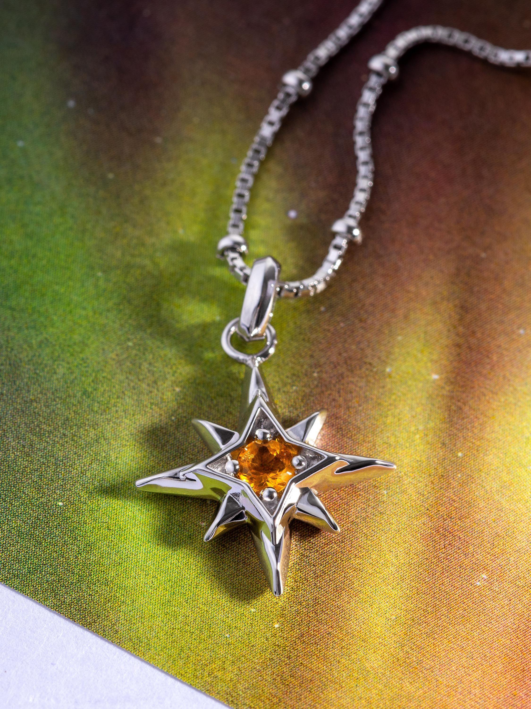 Product image 4 of 5, which shows Kit Heath Céleste Aurora Birthstone Crystal Necklace, Silver/Citrine