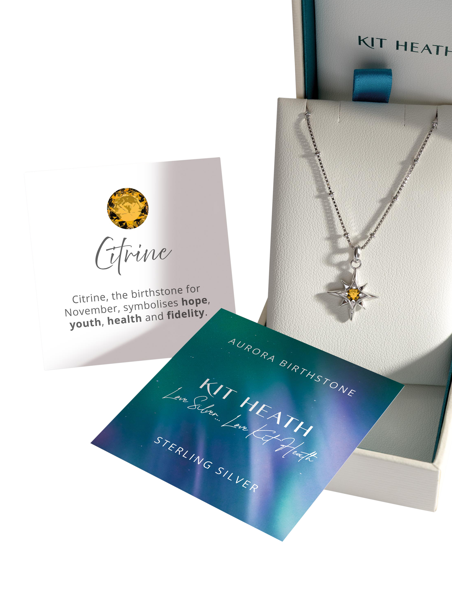 Product image 5 of 5, which shows Kit Heath Céleste Aurora Birthstone Crystal Necklace, Silver/Citrine