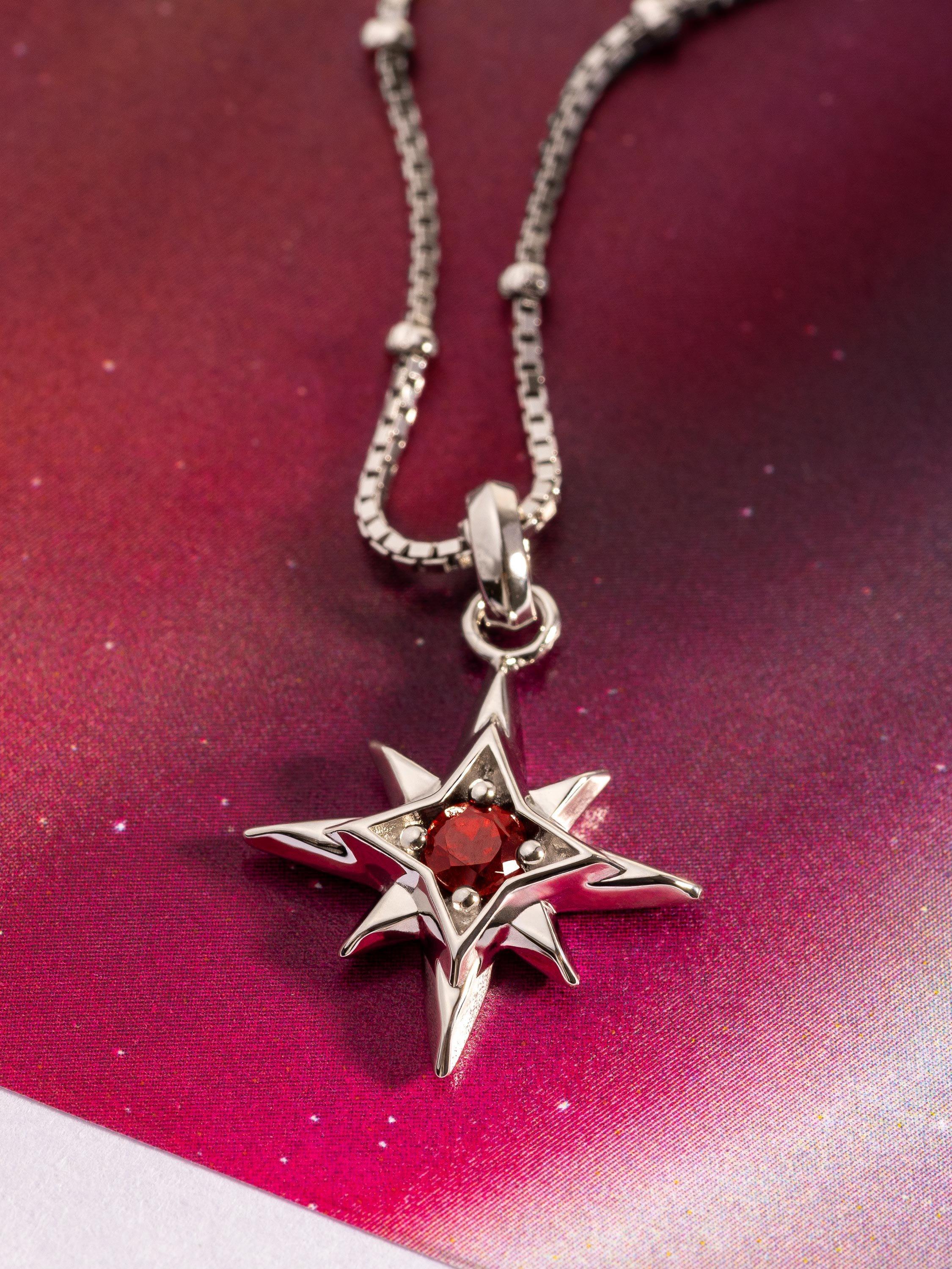 Product image 4 of 5, which shows Kit Heath Céleste Aurora Birthstone Crystal Necklace, Silver/Garnet