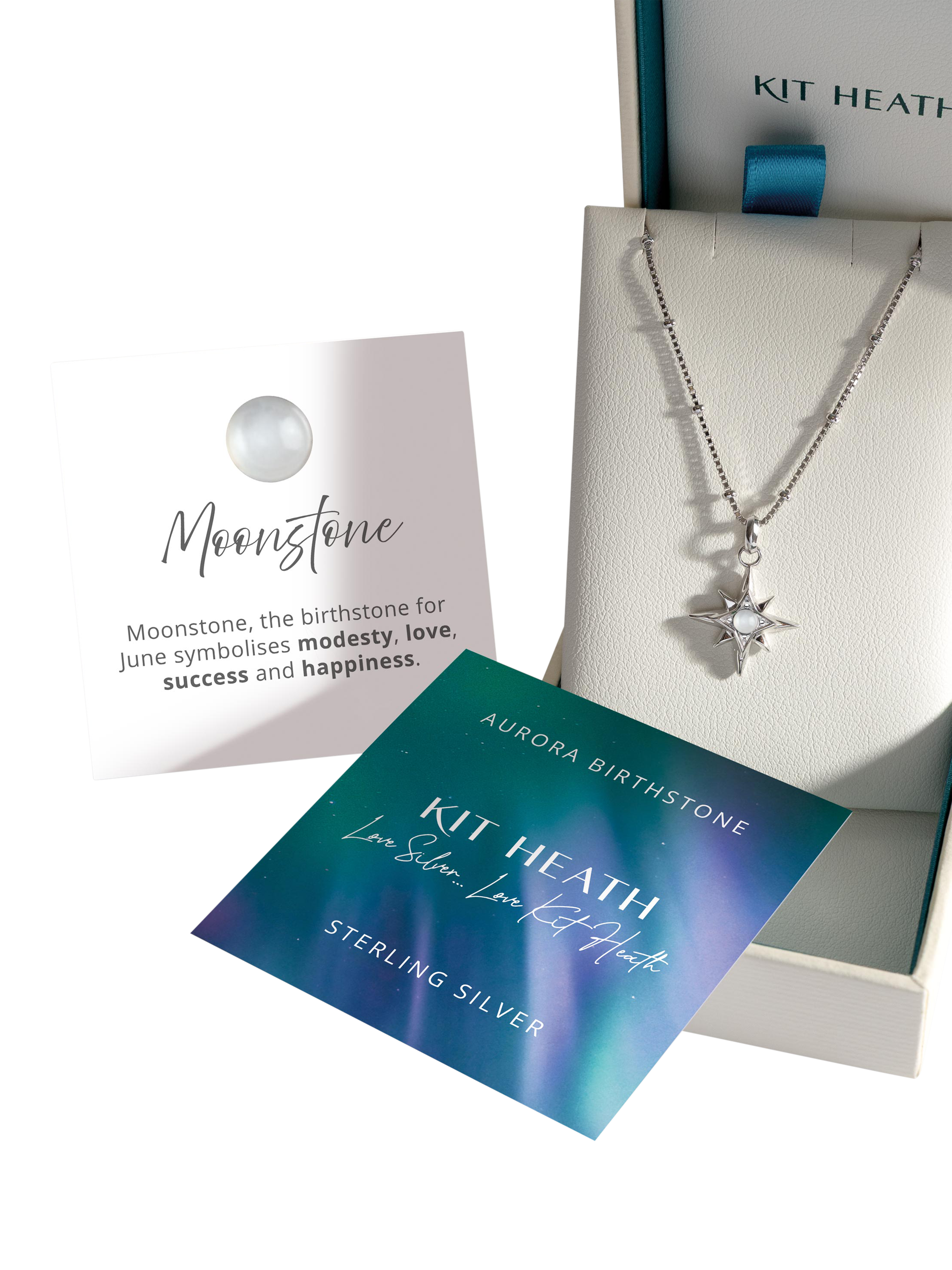 Product image 5 of 5, which shows Kit Heath Céleste Aurora Birthstone Crystal Necklace, Silver/Moonstone