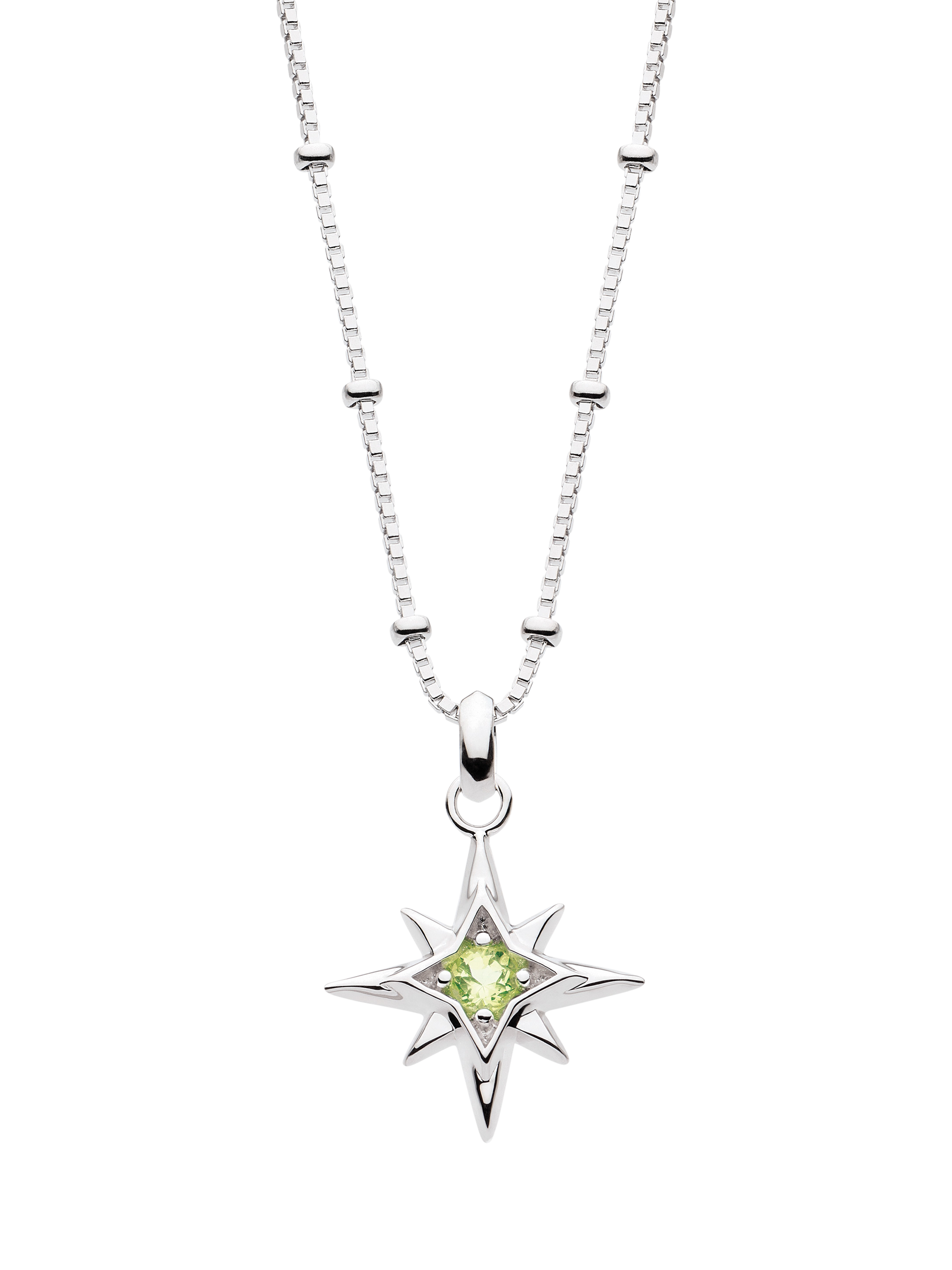 Product image 1 of 5, which shows Kit Heath Céleste Aurora Birthstone Crystal Necklace, Silver/Peridot