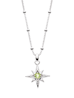 Kit Heath Céleste Aurora Birthstone Crystal Necklace, Silver/Peridot