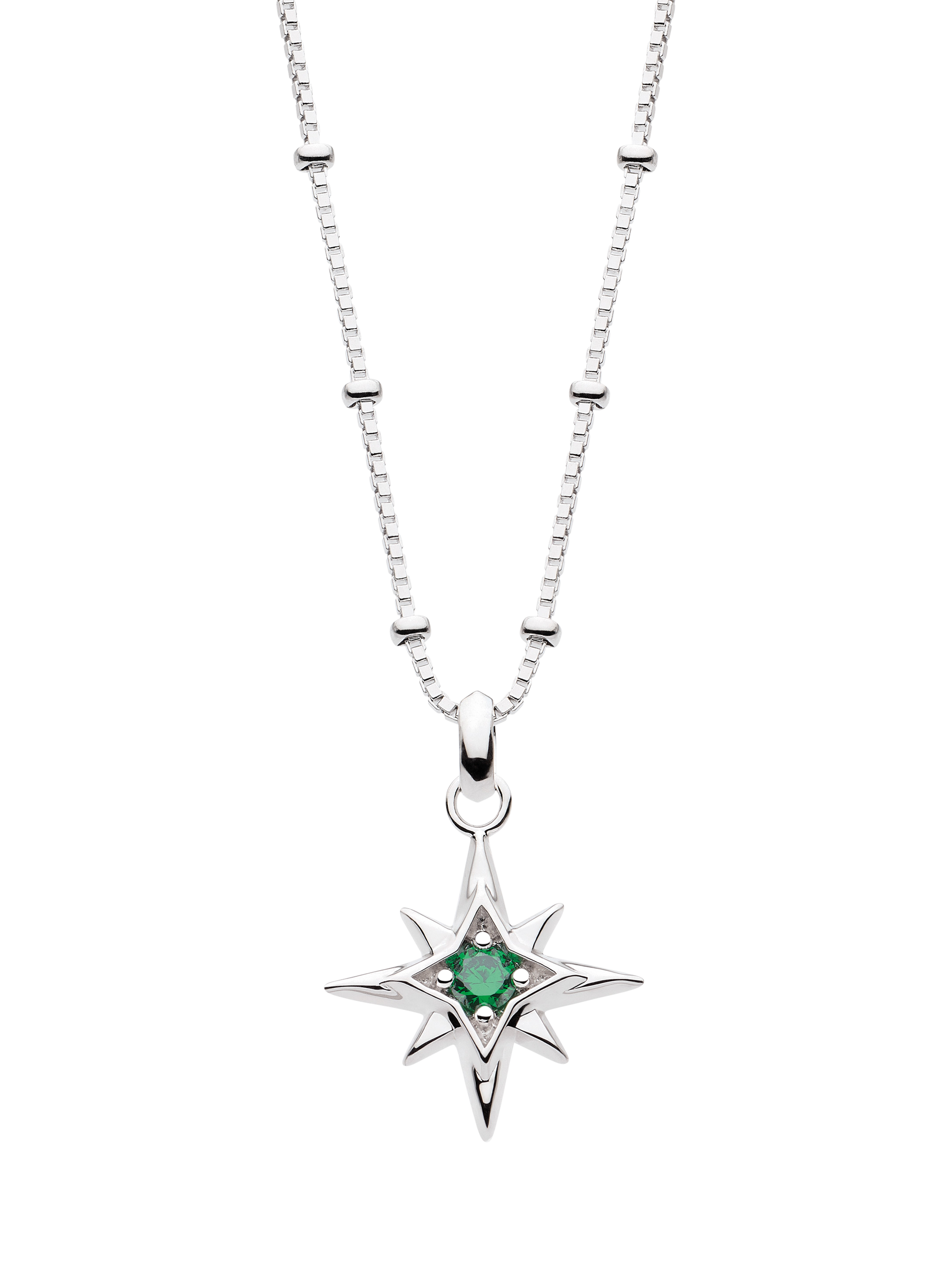 Product image 1 of 5, which shows Kit Heath Céleste Aurora Birthstone Crystal Necklace, Silver/Emerald