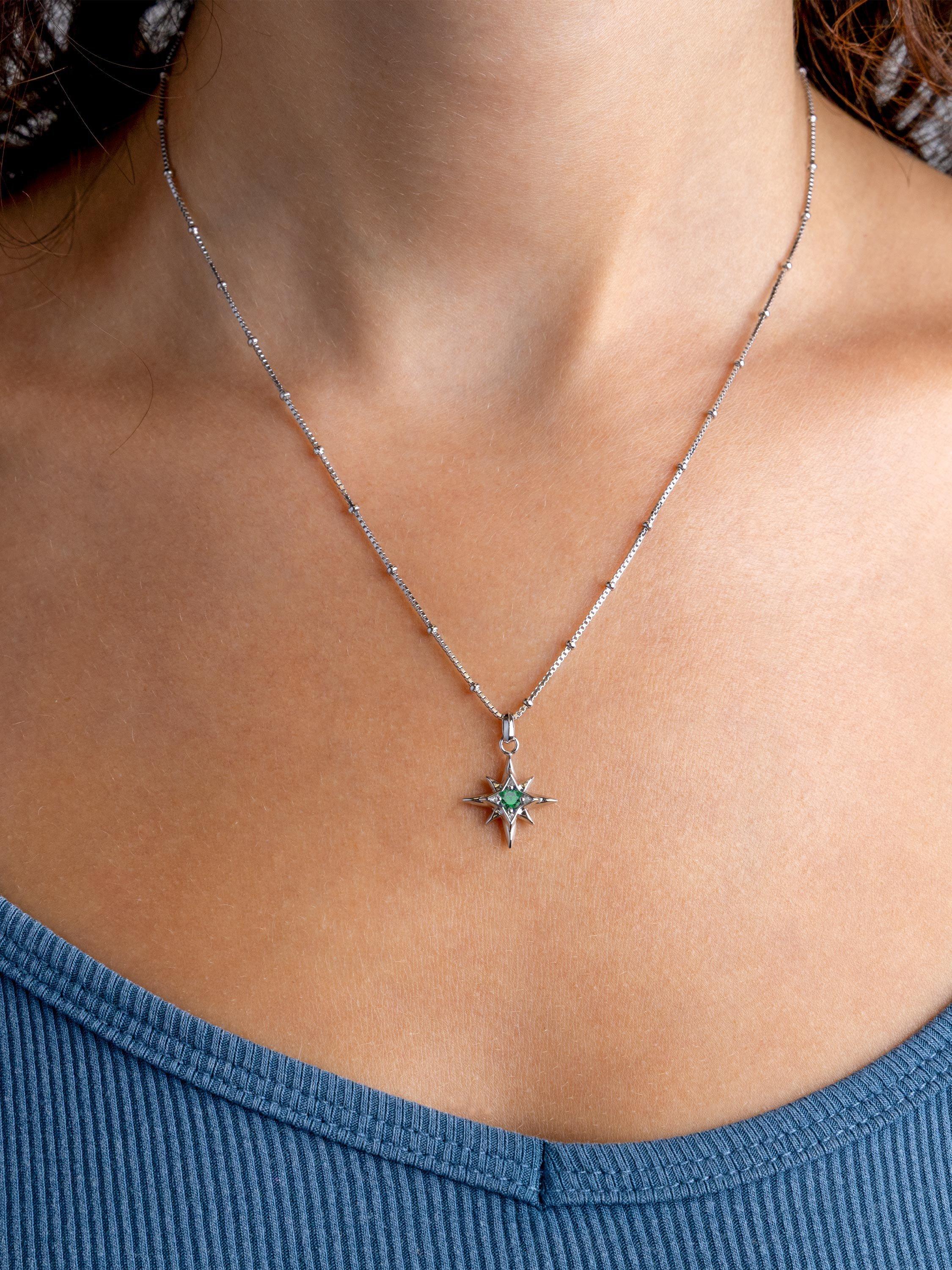 Product image 2 of 5, which shows Kit Heath Céleste Aurora Birthstone Crystal Necklace, Silver/Emerald