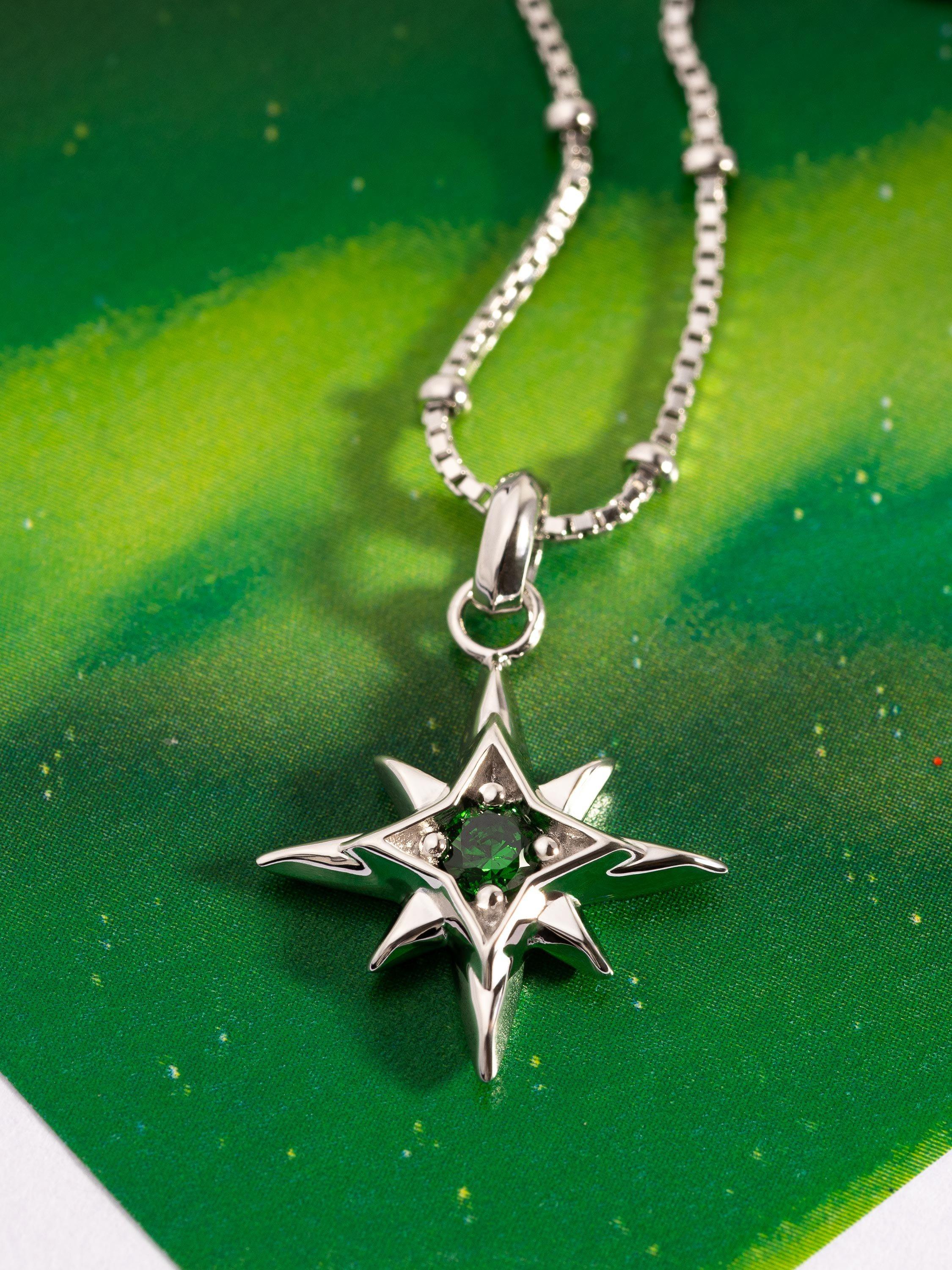 Product image 4 of 5, which shows Kit Heath Céleste Aurora Birthstone Crystal Necklace, Silver/Emerald