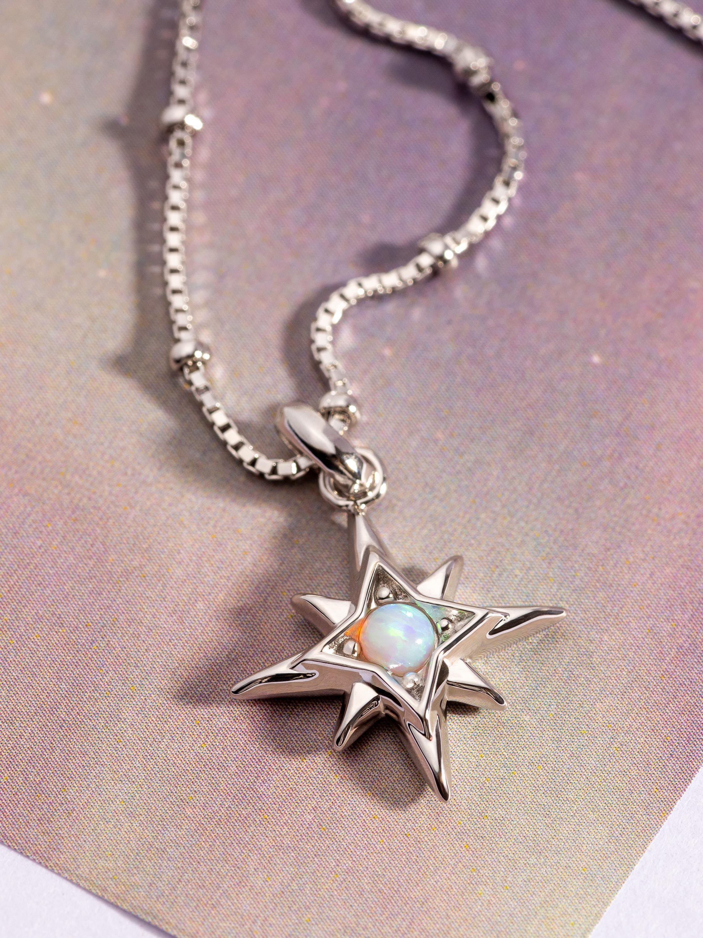 Product image 4 of 5, which shows Kit Heath Céleste Aurora Birthstone Crystal Necklace, Silver/Opal