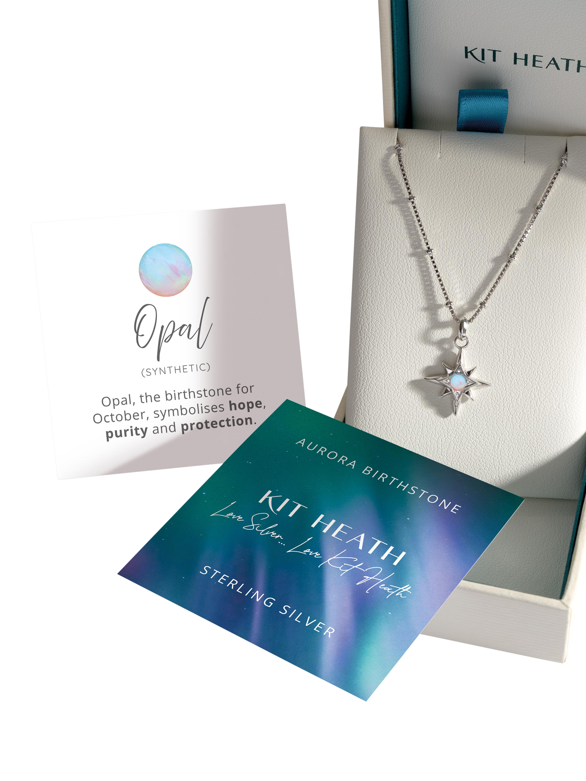 Product image 5 of 5, which shows Kit Heath Céleste Aurora Birthstone Crystal Necklace, Silver/Opal