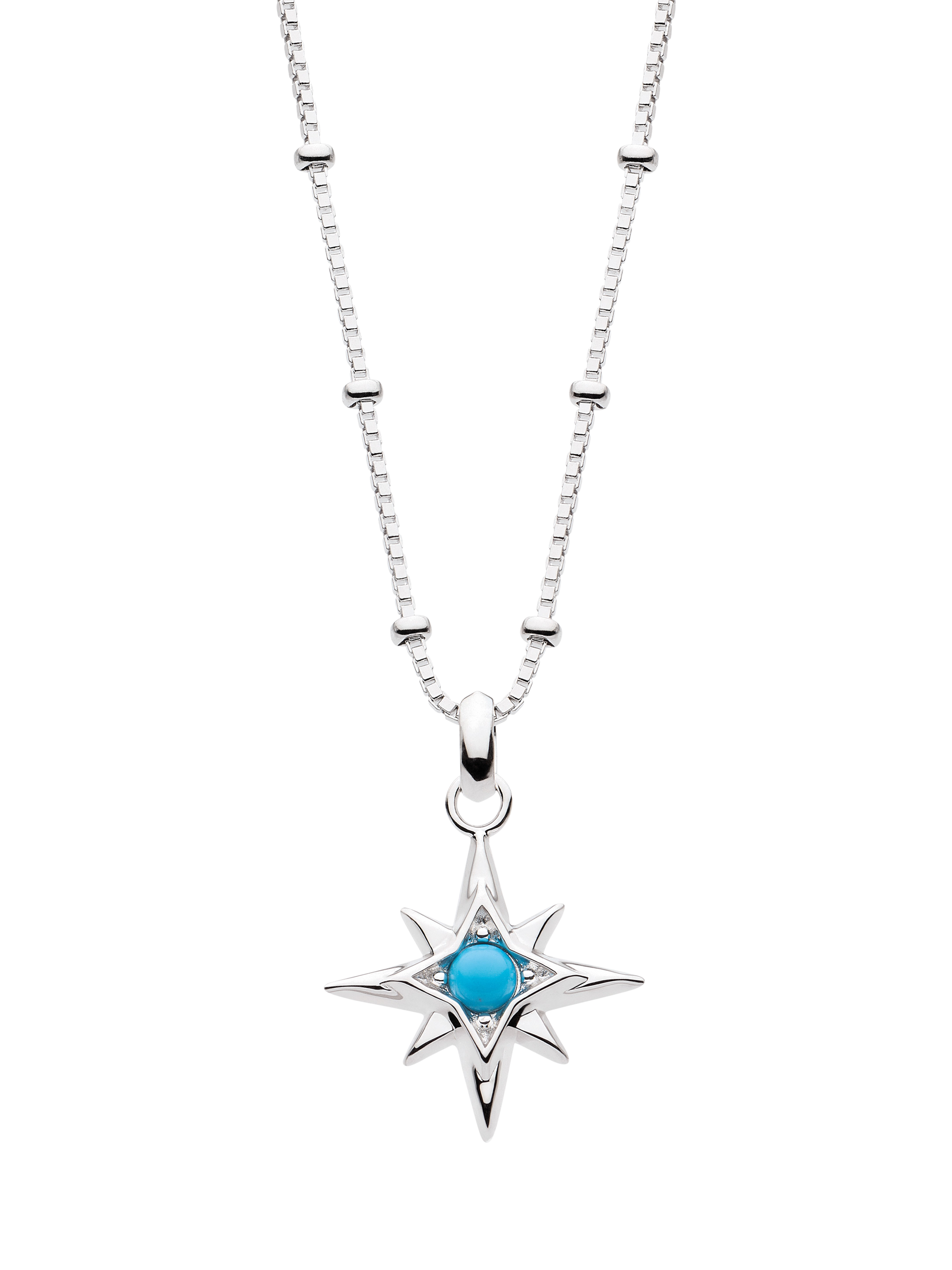 Product image 1 of 5, which shows Kit Heath Céleste Aurora Birthstone Crystal Necklace, Silver/Turqouise